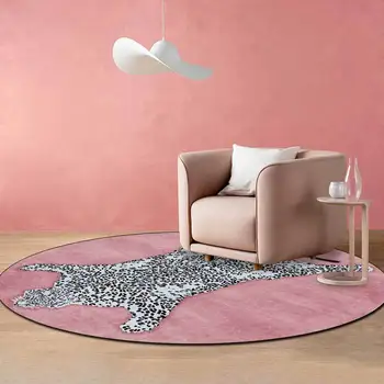 עגול ורוד שטיחים עבור הסלון אופנה בשחור-לבן נמר דפוס מודרני שטיחים שטח עבור עיצוב חדר השינה שיק הרצפה מחצלת דלת