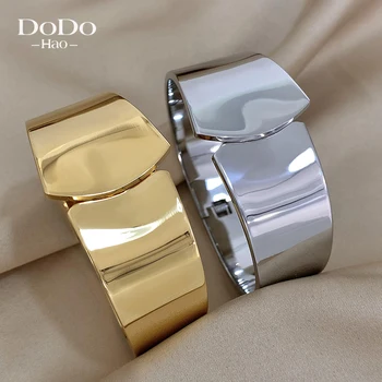 DODOHAO 316L פלדה אל חלד חלקה 18K זהב מצופה רחב קאף צמיד אופנתי אופנה קלאסי השראה לפתוח צמידים לנשים