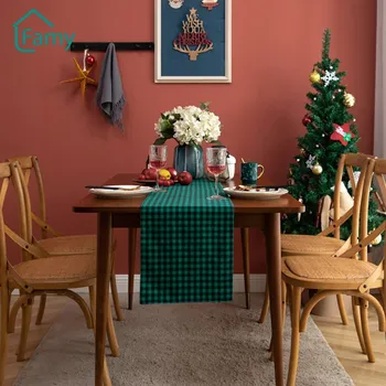 שנה החדשה, חג המולד עיצוב שולחן ראנר אדום ירוק משובץ ערב שולחן קישוט בד כותנה המפה ליפול שולחן רצים