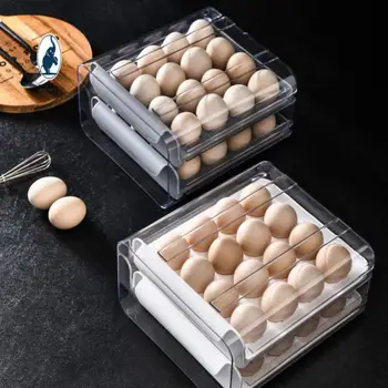 32 רשתות ביצה ארגונית הביתה מקרר לחסוך במקום ביצה מיכל אחסון מיכלי מזון ביצים קופסא לאחסון עבה עיצוב פלסטיק