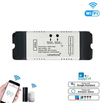 eWeLink Wifi 2CH חכם מודול מתג עבור הזזה דלת מוסך, שער,DC 12V 24V 32V 110V 220V,2 ערוץ ממסר,RF433 שליטה מרחוק