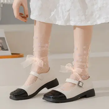 אופנה יפנית Kawaii כוכב JK לוליטה משי תחתוני נשים גרביים קשת בינונית גרביים.